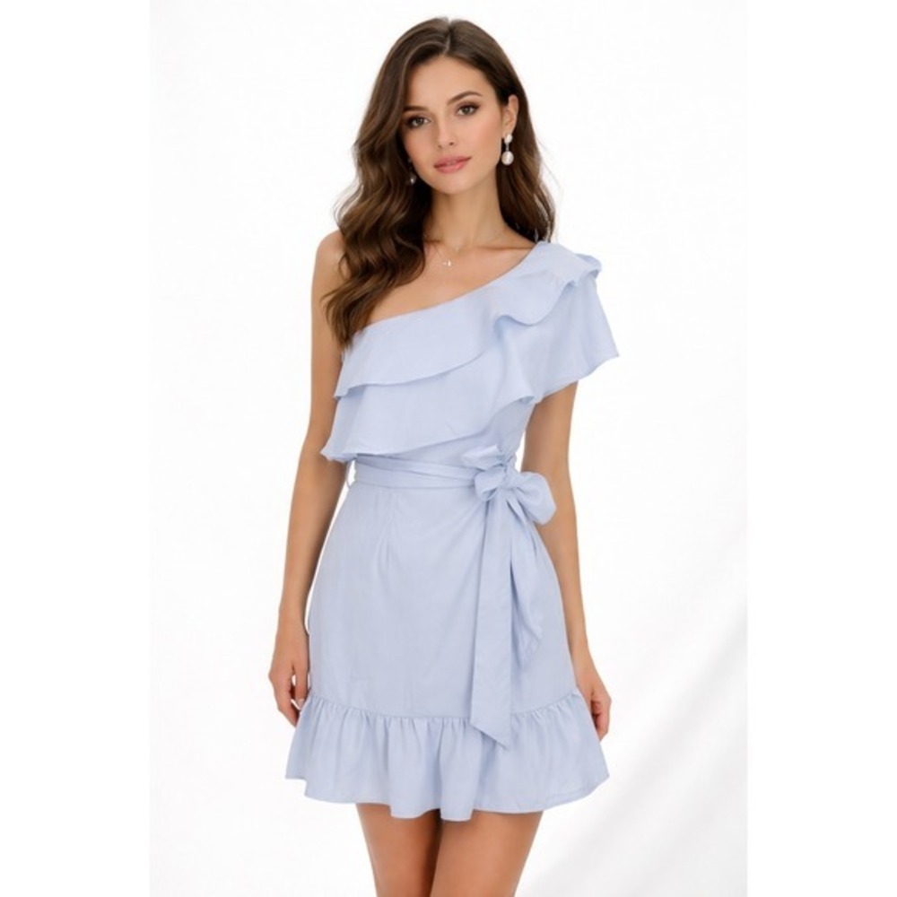 On Twelfth‎ One Shoulder Ruffle Dress Women Size S Blue